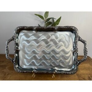 Vintage Star Silver Plated Steel Serving Tray Large Handled Rococo Bar Cart